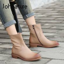Johnature 2022 New Winter Shoes Women Boots Genuine Leather Zip Round Toe Sewing Handmade Concise Leisure Warm Platform Boots 2024 - buy cheap
