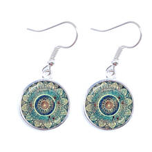 Pendientes colgantes con imagen de Mandala para mujer y niña, joyería con cúpula de cabujón de cristal de 16mm, símbolo de Henna, Yoga Om, Budismo Zen 2024 - compra barato