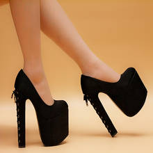 Женская замшевая обувь, черного цвета, на высоком каблуке 17 см, для осени 2024 - купить недорого