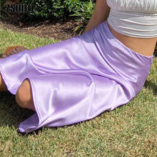 Elegant Purple Solid Satin Skirt Women Silk High Waist Spring Summer Long Skirt 2021 Streetwear Thin Skirts Female New 2024 - buy cheap