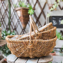 Hand Woven Flower Basket Weaving Basket Kitchen Fruit Vegetable Washing Storage Organizer Retro Picnic Basket 2024 - buy cheap