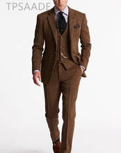 Коричневые одиночные костюмы из трех предметов для мужчин, изготовленные на заказ, Terno Slim Жених CustomWedding мужской костюм Masculino (куртка + брюки + жилет) 2024 - купить недорого