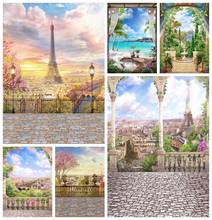 Laeacco-fondo fotográfico personalizado para estudio fotográfico, linternas de Torre Eiffel Paris, plataforma de visión, Cloudy 2024 - compra barato