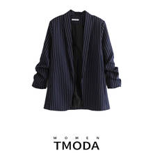 TMODA759  Vintage Women Striped Blazer Suit 2022 Office Ladies Elegant Ruched Sleeve Cardigan Suits Female Fashion Jackets 2024 - buy cheap