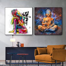 Cuadro de arte con diseño de Buda en lienzo para sala de estar, póster e impresión de arte de pared, estatua colorida de Buda, imágenes para decoración del hogar 2024 - compra barato