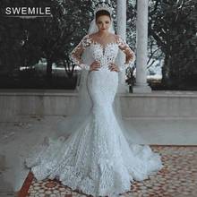 Vestido de novia de lujo de estilo árabe, prenda de novia de manga larga, ilusión Sexy, con cuentas de cristales, estilo Dubai 2024 - compra barato