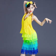 Vestido para dança infantil, roupa de dança latina com franjas e diamantes, dn7970 2024 - compre barato