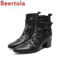 Beertola-Botines de piel auténtica para hombre, zapatos planos con remaches y cremallera, de tacón alto y colores mezclados 2024 - compra barato