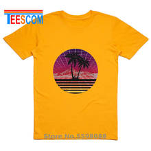Camiseta Retro de los 80 Outrun Sunset con silueta de palmera para hombre, camiseta de Manga Original, camiseta de Miami de línea directa de moda, Camiseta de algodón puro 2024 - compra barato