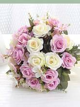 Buquê de rosas artificiais feito à mão, flores, rosas, buquê de noiva para decoração de casamento, ramos de futura esposa w1 2024 - compre barato