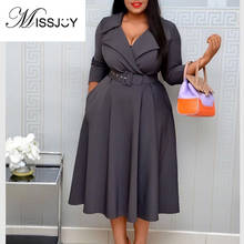 Женское Деловое платье-поло MISSJOY, однотонное Деловое платье средней длины с высокой талией и v-образным вырезом, с поясом, на осень, 2019 2024 - купить недорого
