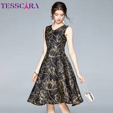 TESSCARA Women Luxury Jacquard Dress Festa High Quality Elegant Evening Party Robe Femme Vintage Designer Sleeveless Vestidos 2024 - buy cheap