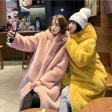 Женское пальто с капюшоном Heydress, однотонное пальто из искусственного меха с длинным рукавом, теплая верхняя одежда в Корейском стиле, розовое Свободное пальто, зима 2020 2024 - купить недорого