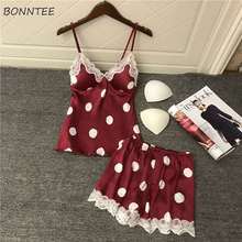 Pajama Sets Women Summer Spaghetti Strap Sexy Sleeveless All-match Polka Dot Club Thin Two Piece Set Korean Style Lace Sleepwear 2024 - buy cheap