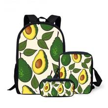 Школьные сумки для мальчиков и девочек-подростков, 3 шт., милый школьный рюкзак с 3D принтом авокадо, модный рюкзак на заказ 2024 - купить недорого