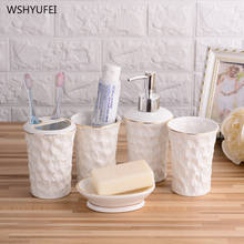 WSHYUFEI European Irregular ceramic bathroom set Five-piece set cleaning home toothbrush holder soap dispenser soap dish 2024 - buy cheap