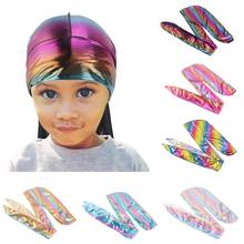 Bandana infantil para meninos e meninas, chapéu de pirata de seda com laser durag, bandana, envoltório de rabo longo, cachecol islâmico, touca de quimioterapia 2024 - compre barato