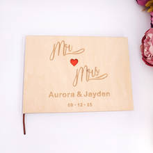 Libro de invitados de boda personalizado Mr & Mrs, 25x18cm, nombre y fecha, cubierta de madera blanca, regalos de aniversario en blanco 2024 - compra barato