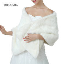 YULUOSHA Bridal Wraps Faux Fur Long Fur Bridal Velvet Shawl Wedding Dress White Coat Wedding Winter Fur Shawl Princess Cape 2024 - buy cheap
