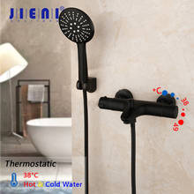 JIENI Matte Black Bathtub Basin Sink Faucet W/ Hand Shower Set Wall Mounted Exposed 38° Thermostatic Mixer Tap Shower Faucet Set 2024 - buy cheap