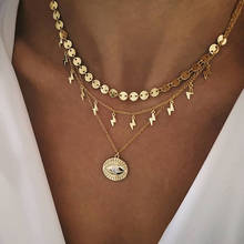 Богемная Мода золотая молния круглый блестящий глаз Кристалл пентаграмма крест кулон ожерелья для женщин ожерелье женские ювелирные изделия 2024 - купить недорого
