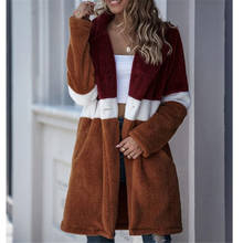 Women's Fluffy Fleece Cardigan Coat Winter Warm Notched Lapel Long Sleeve Color Block Striped Coat Spring Women Clothing Jackets 2024 - buy cheap