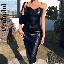 Ucuhuldesenvolvido estilo hip hop, vestido de couro preto, punk, justo, cintura alta, midi, feminino, sexy, sem mangas, roupa de festa, roupas de balada 2024 - compre barato