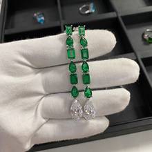 Original 925 sterling silver 3ct Diamond Emerald Dangle Earring Jewelry Gemstones Party Wedding Drop Earrings for Women Bridal 2024 - buy cheap