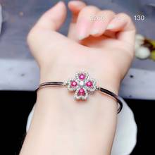 red ruby gemstone bracelet for beautiful women fine jewelry 925 sterling silver bangle 100% round natural gem heart girl present 2024 - buy cheap