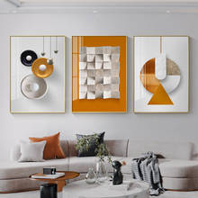 Combinación geométrica abstracta naranja de lujo, pintura de lona artístico impreso, imagen de pared, decoración moderna para el hogar para sala de estar 2024 - compra barato