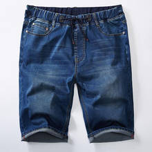 Calções de verão masculinos, jeans reto com cintura elástica, calças curtas casuais soltas, plus size, roupas de cowboy 2024 - compre barato