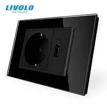 Livolo  Two Gang  EU Socket & USB socket , White Crystal Glass Panel, AC 110~250V 16A Wall Power Socket, VL-C9C1EU1U-12 2024 - buy cheap