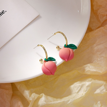 Origin-pendientes de gancho de hoja verde y melocotón rosa para mujer, aretes de aro de boda, fruta, moda coreana, regalos de joyería 2024 - compra barato