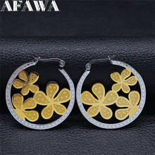 Flower Stainless Steel Hoop Earring Women Silver Color Round Big Earings Jewelry Accesorios acier inoxydable bijoux EXS01 2024 - buy cheap