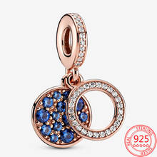 Classic 925 Sterling Silver Pendant Sparkling Blue Gold Disc Double Charm Fit Pandora Bracelet Ladies Exquisite Gift 2024 - buy cheap