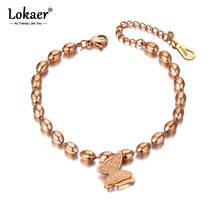 Lokaer-pulsera con colgante de mariposa de acero inoxidable para mujer, brazalete de eslabones de cadena de oro rosa, joyería de animales, de titanio, B20064 2024 - compra barato