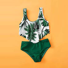 Plantas impressão crianças roupa de banho para meninas verão maiô das crianças 2021 novo casual terno de natação praia beachwear 2024 - compre barato