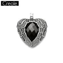 Pendant Black Winged Heart 925 Sterling Silver For Women Vintage Gift Europe Key Chains Factory Jewelry Pendant Fit  Necklace 2024 - buy cheap