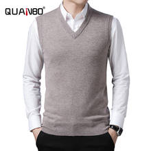 QUANBO Men's V-Neck  Sweater Vest Cashmere Wool Blend Relax Fit Knit Sleeveless Pullover  Top Quality Smart Casual Tops 2024 - buy cheap