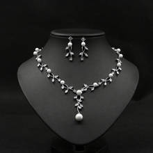 Conjunto de collar y pendientes con hojas de boda para mujer, conjunto de joyería con perlas de circonita cúbica, accesorios de joyería para baile de graduación 2024 - compra barato