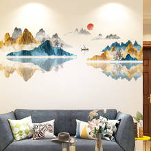 Adesivo de parede paisagem estilo chinês, decoração para casa, escritório, sala de estar, sofá, tv, pano de fundo, decoração de parede, estética, arte grande, mural 2024 - compre barato