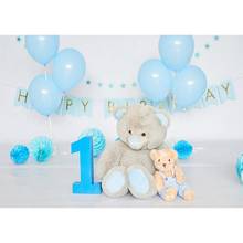 Balloons Toy Bear Banner Blue Photo Backdrop Vinyl Backgrounds Photography Props for Children Baby 1 Birthday Party Photophone 2024 - buy cheap