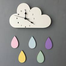 Reloj de pared con forma de gota de lluvia para decoración de habitación de niños, accesorios de fotografía, estilo nórdico, de madera, monocromo 2024 - compra barato