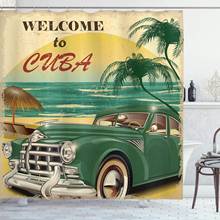 Cortina de ducha Retro de bienvenida a Cuba, paisaje de playa de coche, decoración de baño, tela de poliéster, cortina de bañera con ganchos impermeable 2024 - compra barato