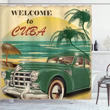 Retro Shower Curtain Welcome To Cuba Car Beach Landscape Bathroom Decor Polyester Fabric Bathtub Curtain With Hooks Waterproof 2024 - buy cheap