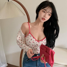 Knitted Tops Women's Spring Summer Top Thin Hot Girl Short Shirt 2021 New Long Sleeve Asian Girl Female Floral Blouse Korea 9TE3 2024 - buy cheap