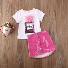 Ropa de manga corta para niña recién nacida, Top de flores en 3D, falda de cuero rosa con botones, traje de verano, 2 uds., 2020 2024 - compra barato