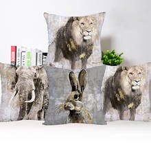 Funda de almohada decorativa de león, elefante, conejo, pintura de animales Vintage, funda de cojín para sofá, 45x45cm 2024 - compra barato