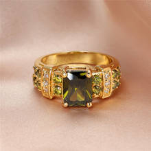 Женское винтажное обручальное кольцо с оливковым и зеленым кристаллом из циркония, обручальные кольца золотого цвета, роскошные обручальные кольца с квадратным камнем, ювелирные изделия 2024 - купить недорого