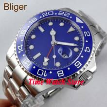 Bliger watch 43mm blue Sterile dial red GMT hand Ceramic Bezel sapphire glass Automatic movement  Men's watch 297 2024 - buy cheap